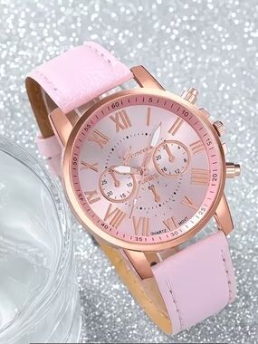 NWOT Geneva Pink Leather Strap Rose Gold Accent Women's Watch